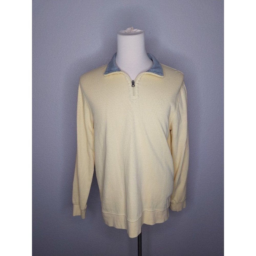 Izod Mens Large Sweater Yellow 1/4 Zip Cotton Ribbed Knit